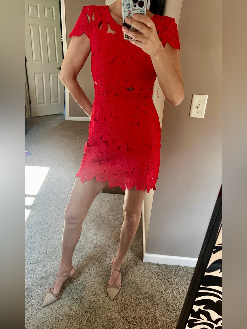 Romeo & Juliet Couture Red Floral Lace Mini Dress